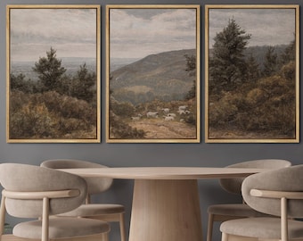 Framed Canvas Wall Art Prints Set of 3 Misty Forest Lake Mountain ...