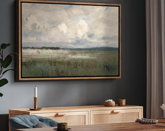 Framed Canvas Wall Art Print Countryside Decor Cloud Sky Abstract Landscape Print Vintage Art Rustic Minimalist Decor Western Wall Art