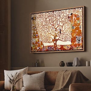 Framed Canvas Print Wall Art Tree of Life by Gustav Klimt People Historic Illustrations Fine Art Traditional Scenic Colorful Multicolor
