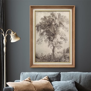Premium Framed Canvas Prints Wall Art Countryside Ancient Tree Nature Art Vintage Landscape Art Retro Farmhouse Wall Decor