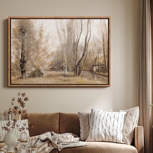 Framed Canvas Wall Art Rustic Autumn Fall Forest Landscape Vintage Landscape Prints Modern Retro Rural Farmhouse Wall Decor