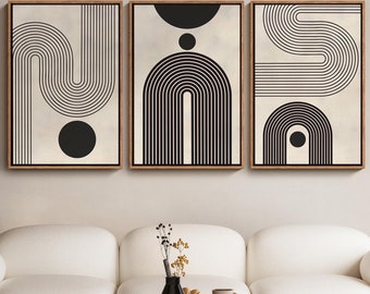 Framed Canvas Print Wall Art Set of Duotone Geometric Black White  Polygons Abstract Mid-Century Modern Art Boho Minimalist Decor