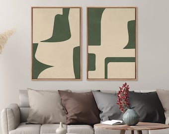 Framed Canvas Print Wall Art Set Duotone Minimal Sage Green Geometric Landscape Abstract Shapes Neutral Modern Art Boho Decorative