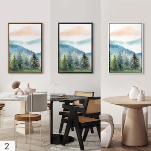 Framed Mountain Forest Wall Art Set of 3, Watercolor Pine Tree ...