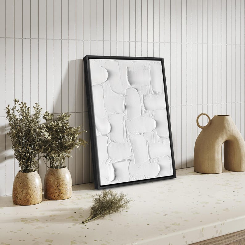 Framed Canvas Wall Art Prints Abstract White Painting Art Print