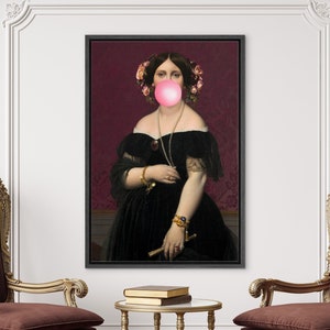 Classic Woman Pink Bubblegum, Fine Art Print, Home Decor, Classical Museum Artwork, Canvas Wall Art Print, Female Portrait,  Victorian Art