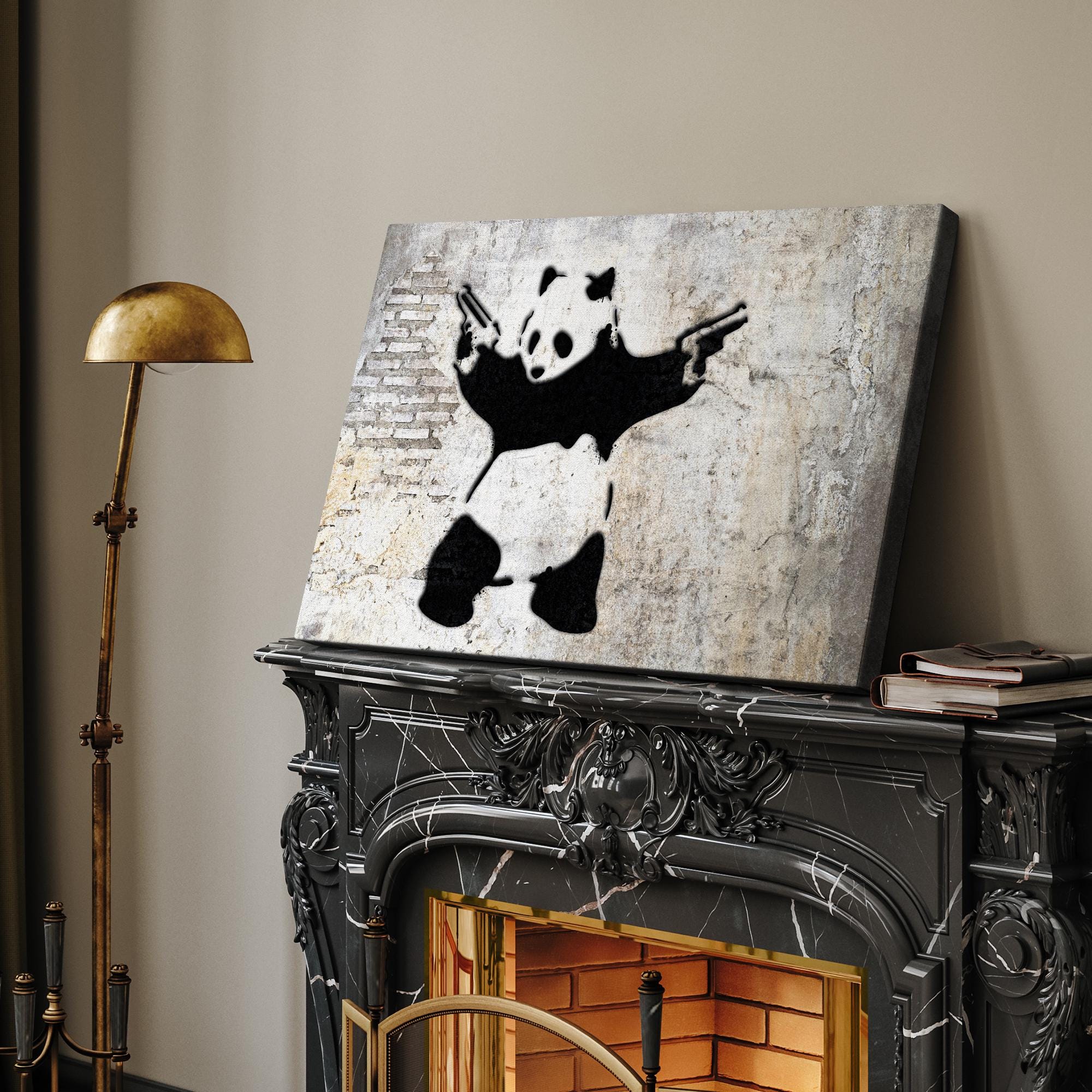 Framed Canvas Print Wall Art Banksy Panda With Handguns on Wall Cities ...