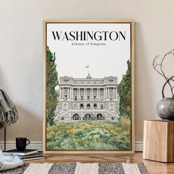 Library of Congress Washington Capitol, Fine Art Print, Home Decor, Classical Museum Artwork, Canvas Wall Art Print, United States Landmark
