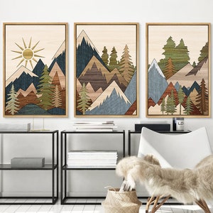 Abstract Mountain Pine Tree Forest, Nature Landscape Print, Mid-Century Modern Wall Art Decor, Southwest Sun Print, Farmhouse Wall Decor