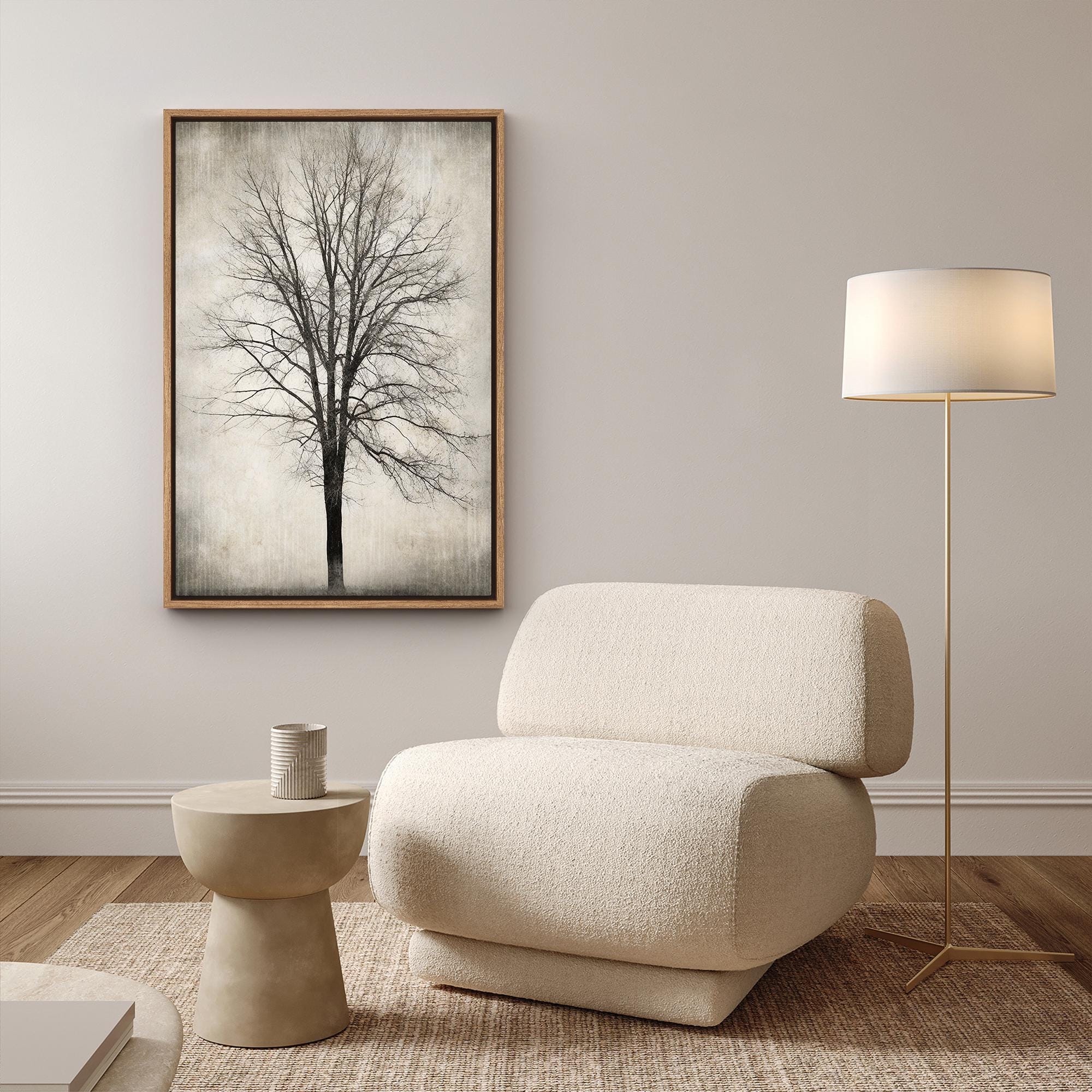 Canvas Wall Art - Moody Dark Forest Tree Black & White Grunge Nature ...