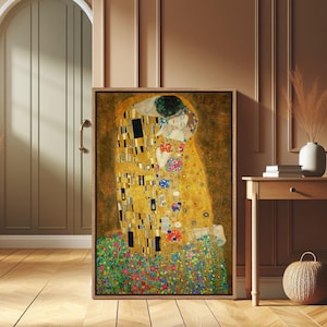 The Kiss by Gustav Klimt Painting - Framed Canvas Print Wall Art