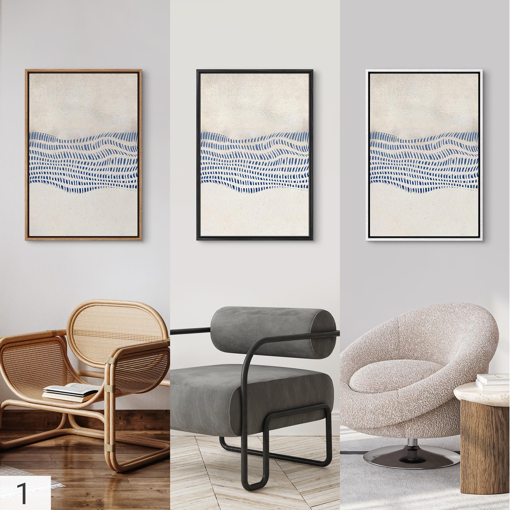 Framed Canvas Wall Art Set of 3 Geometric Navy Blue White