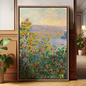 Flower Beds at theuil by Claude Monet - Canvas Print Wall Art Famous Painting Reproduction