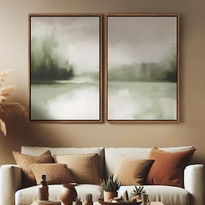 Framed Canvas Print Wall Art Sage Green Abstract Watercolor Forest Art Coastal Print Geometric Illustrations Modern Art for Living Room