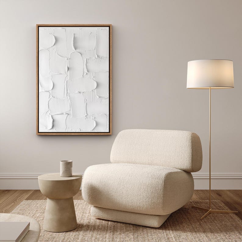 Framed Canvas Wall Art Prints Abstract White Painting Art Print