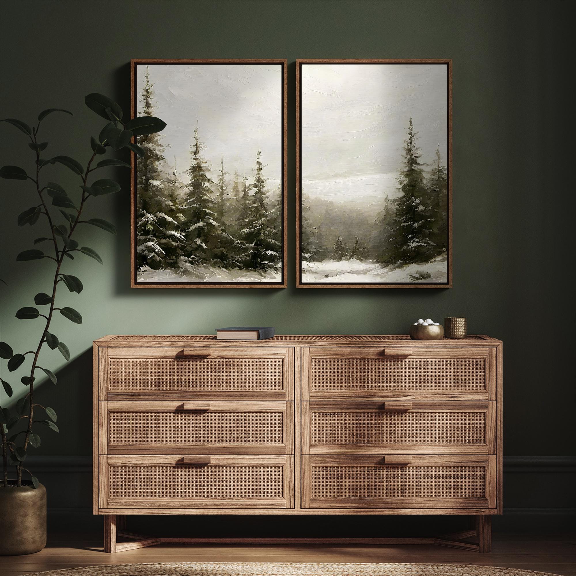 Framed Winter Pine Forest Wall Art Set of 3, Snowy Landscape Canvas ...