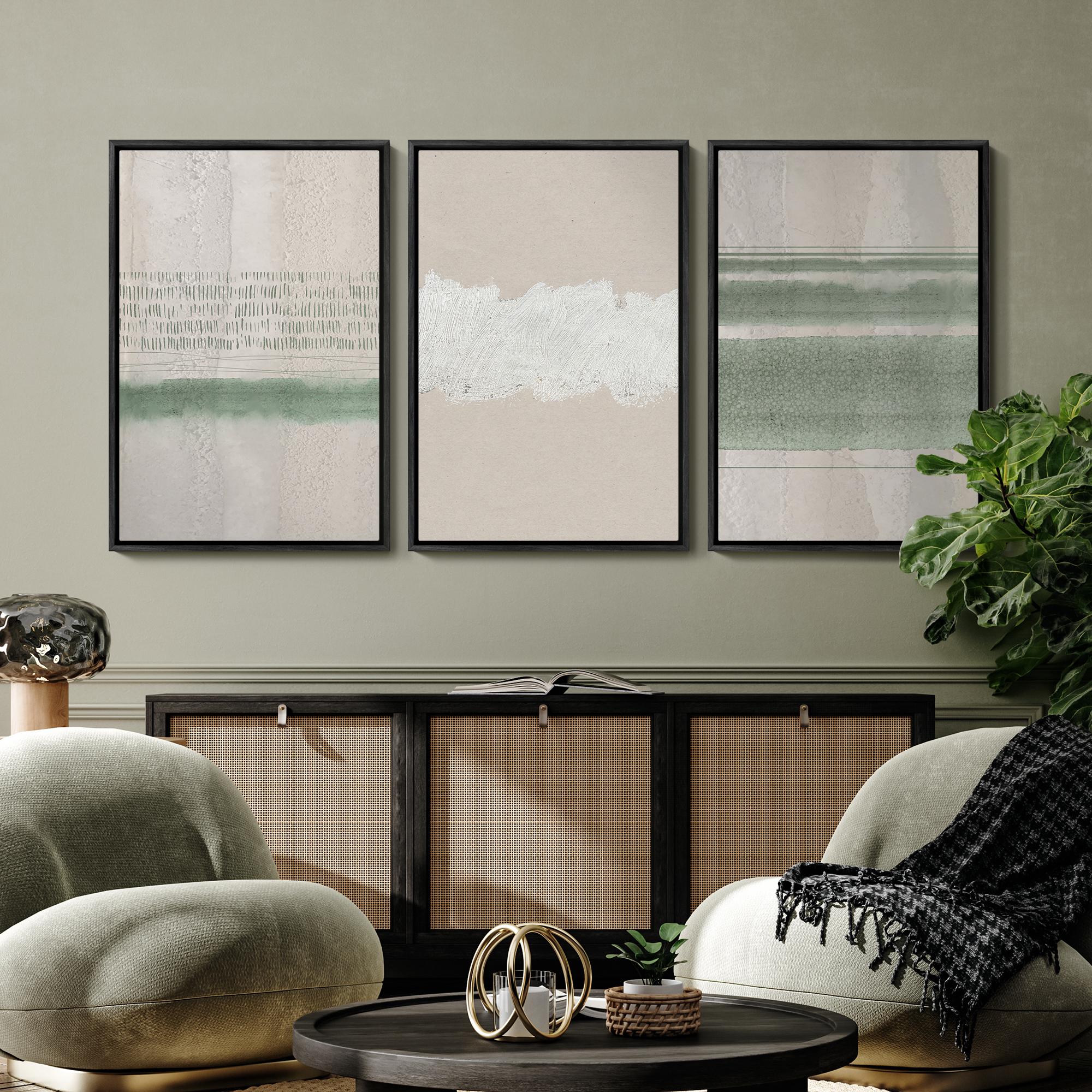Framed Canvas Print Wall Art Set of 3 Sage Green Emerald Green White ...