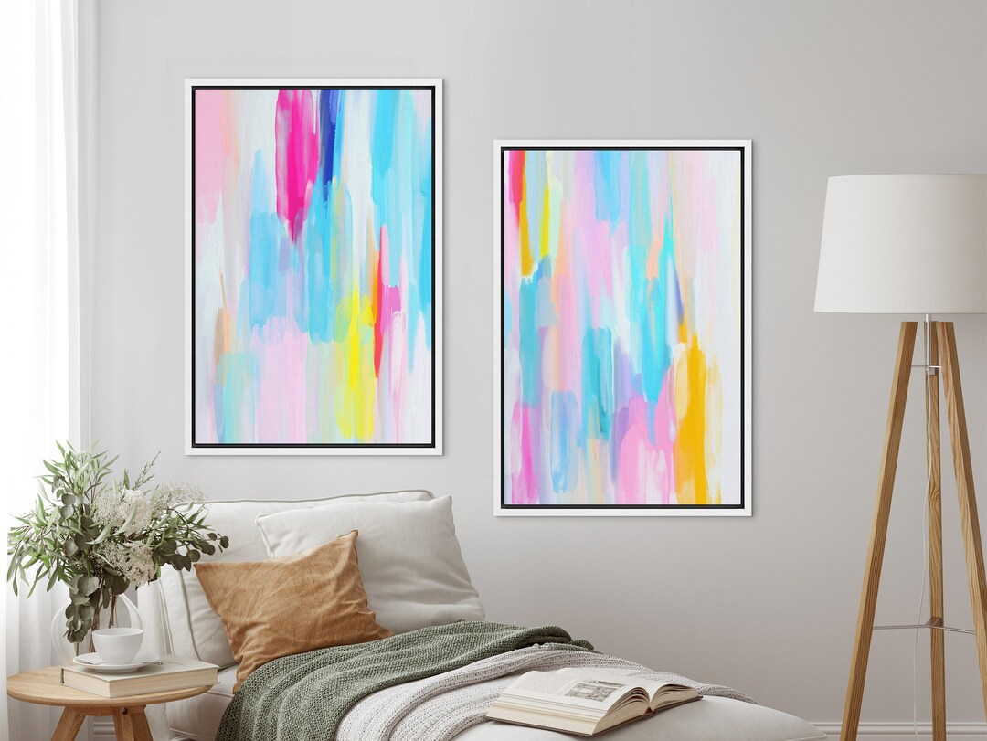 Vibrant Bright Blue Pink Pastel Colorful Abstract Shapes Digital Art ...