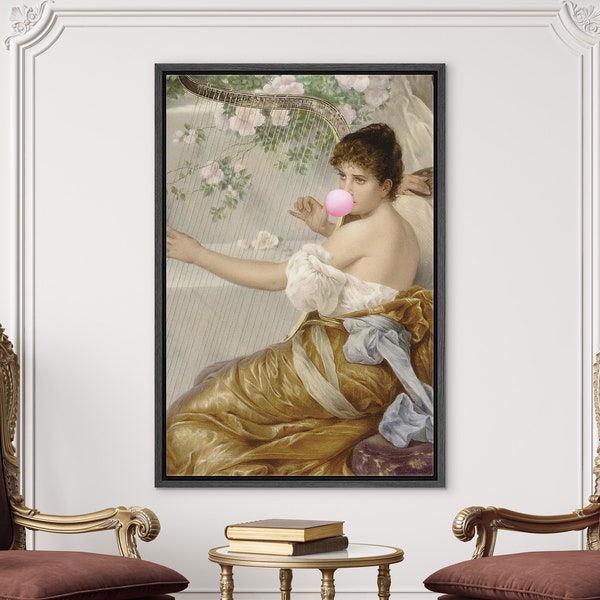 Woman Tuning Harp Bubblegum, Fine Art Print, Home Decor, Classical Museum Artwork, Canvas Wall Art Print, Female Portrait,  Victorian Art
