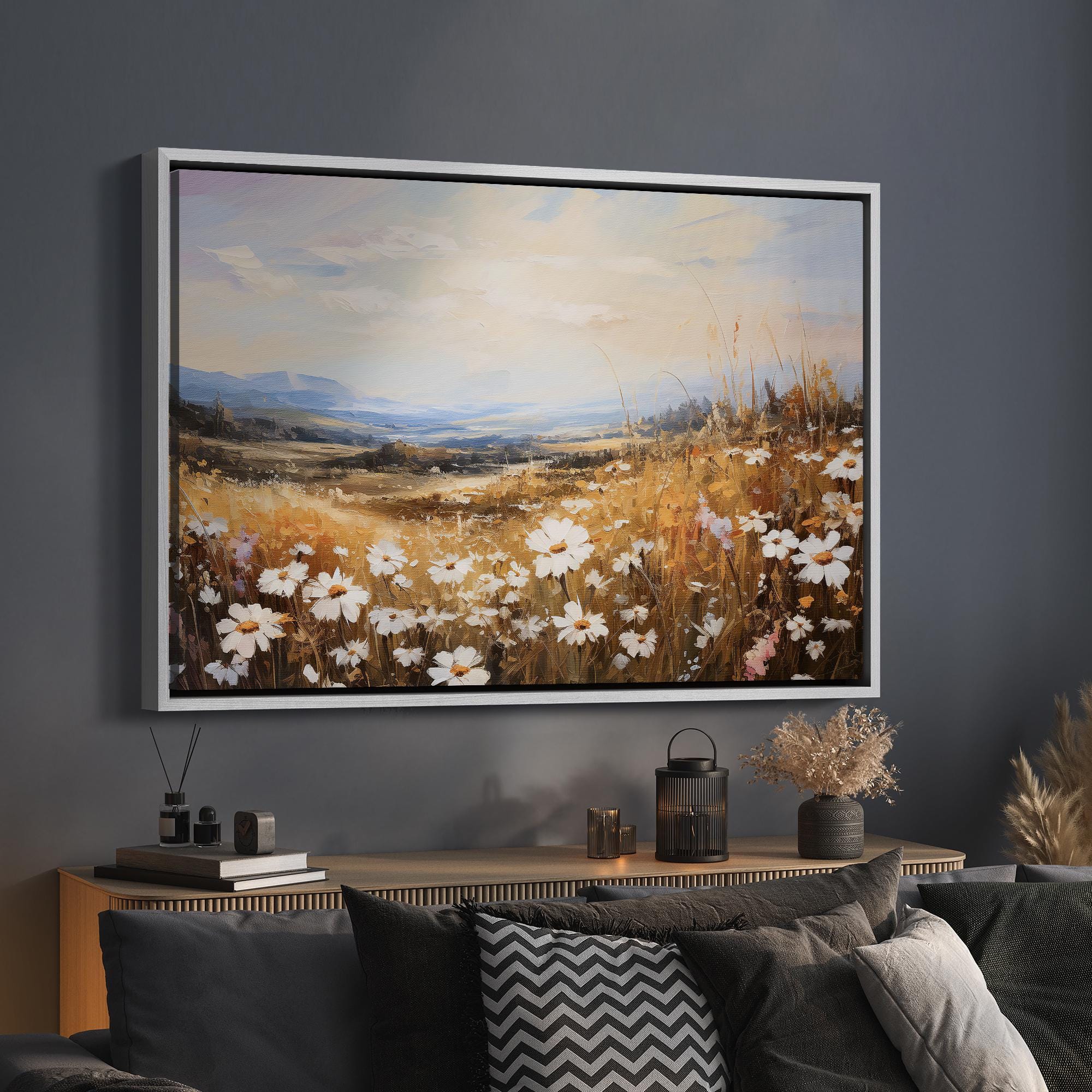 Framed Canvas Wall Art Print Set of 3 Wildflower Field Botanical Floral ...