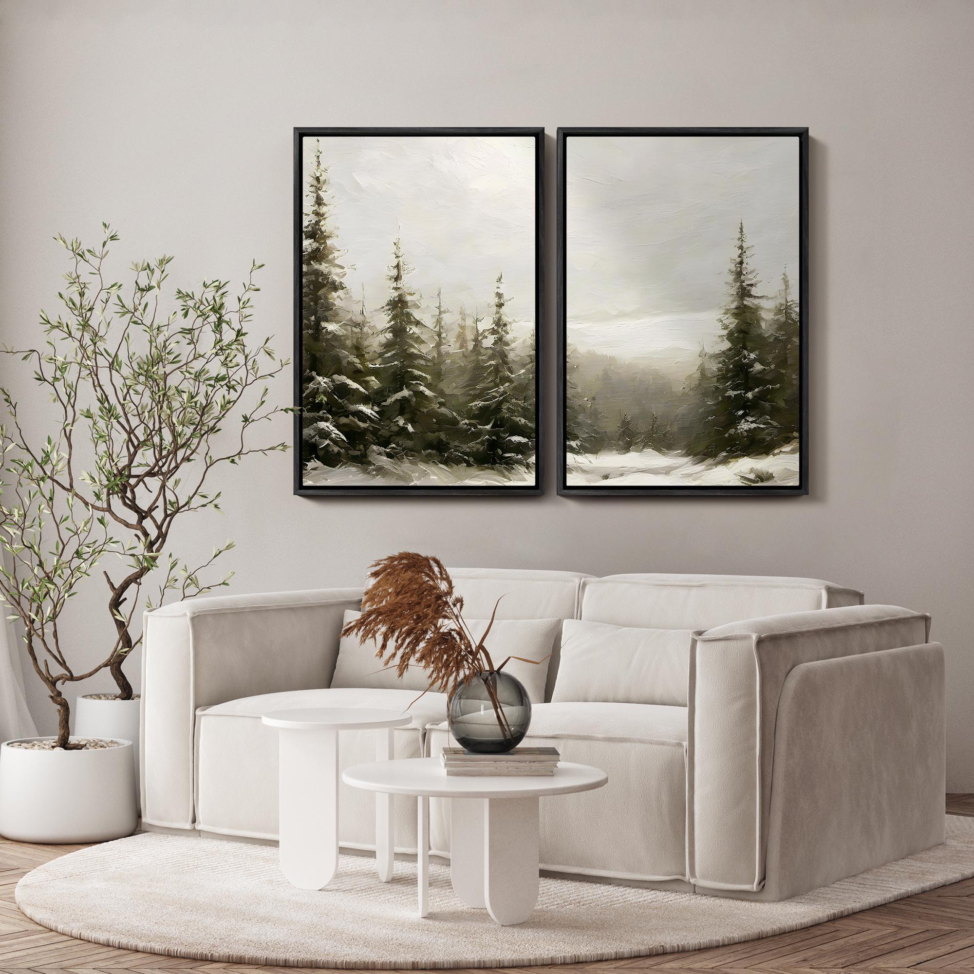 Framed Winter Pine Forest Wall Art Set of 3, Snowy Landscape Canvas ...