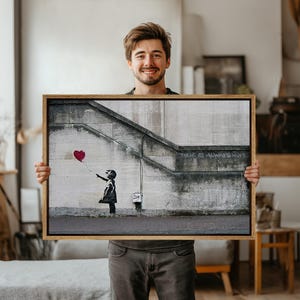 Banksy Girl with Balloon - Framed Canvas Street Art Print, There is Always Hope Graffiti, Pop Culture Wall Decor for Living Room, Bedroom