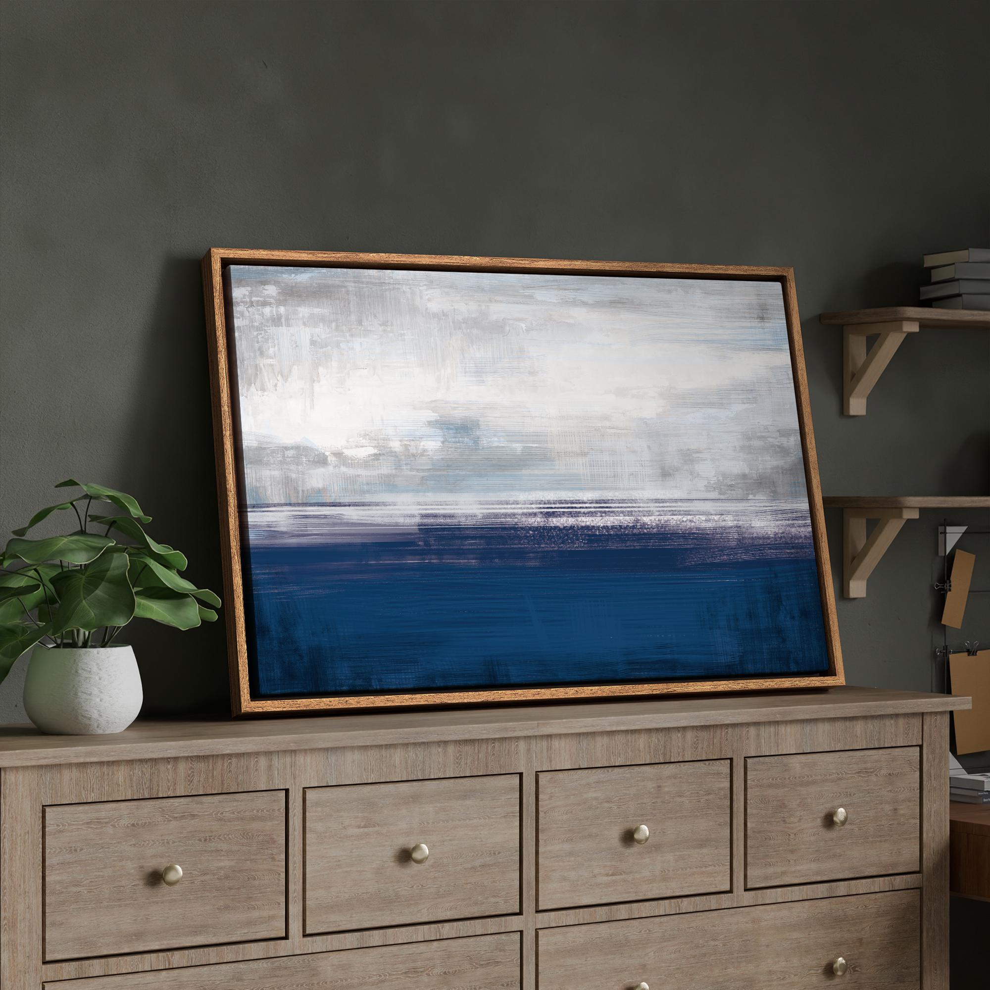 Framed Canvas Wall Art Abstract Navy Blue Sea Coastal Ocean Art ...