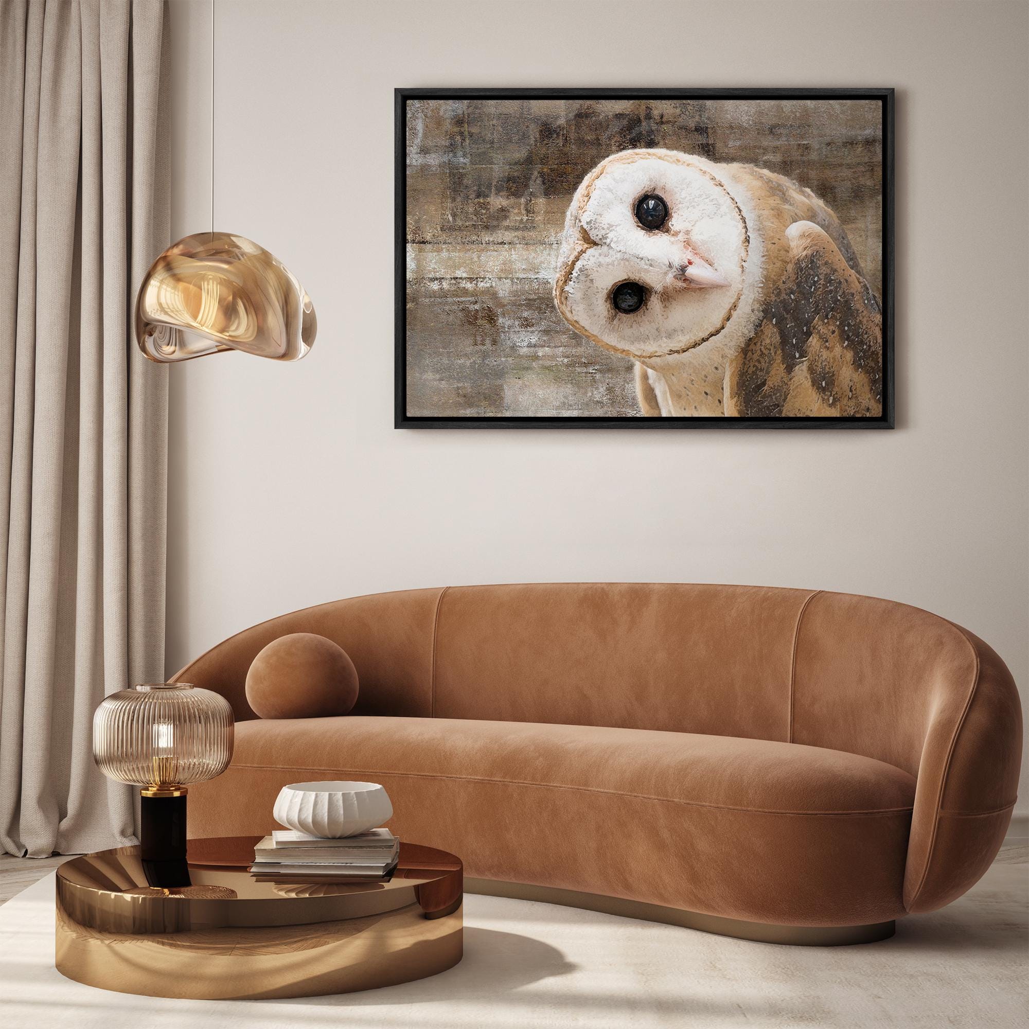 Framed Canvas Wall Art - Curious Cute White Owl Animals Wildlife ...