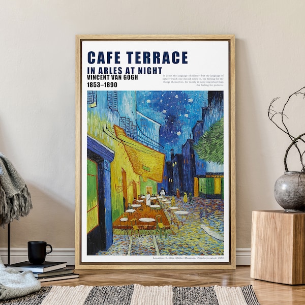 Framed Canvas Print Wall Art Cafe Terrace in Arles at Night Nature Wilderness Illustrations Impressionism Rustic Landscape Colorful