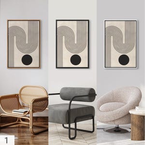 Framed Canvas Print Wall Art Set of 3 Duotone Geometric Black & White ...