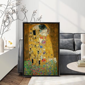 The Kiss by Gustav Klimt Painting - Framed Canvas Print Wall Art ...