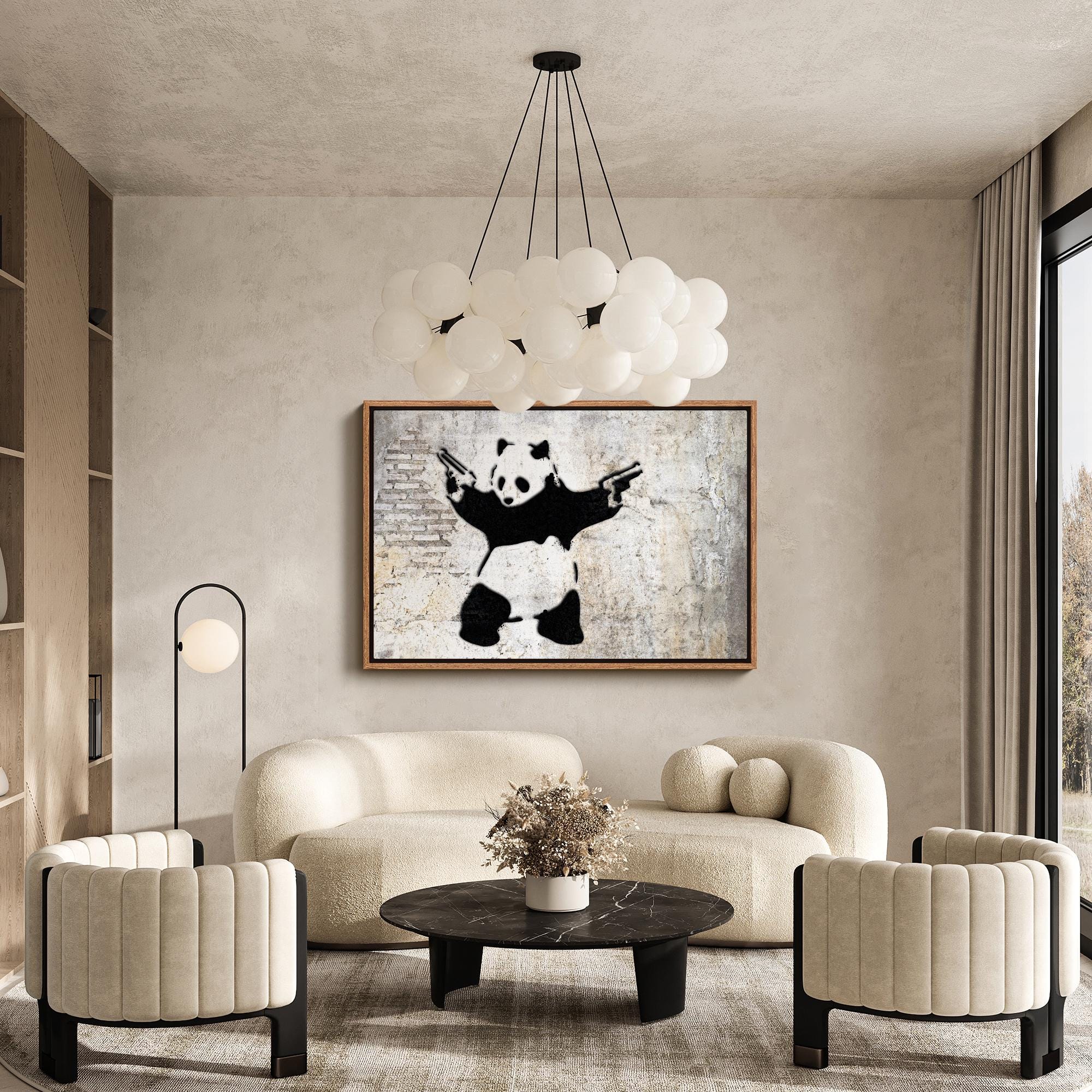 Framed Canvas Print Wall Art Banksy Panda With Handguns on Wall Cities ...