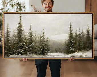 Framed Canvas Wall Art Winter Forest Landscape Prints Snowy Pine Trees in Serene Wilderness Peaceful Nature Painting Living Room Wall Decor