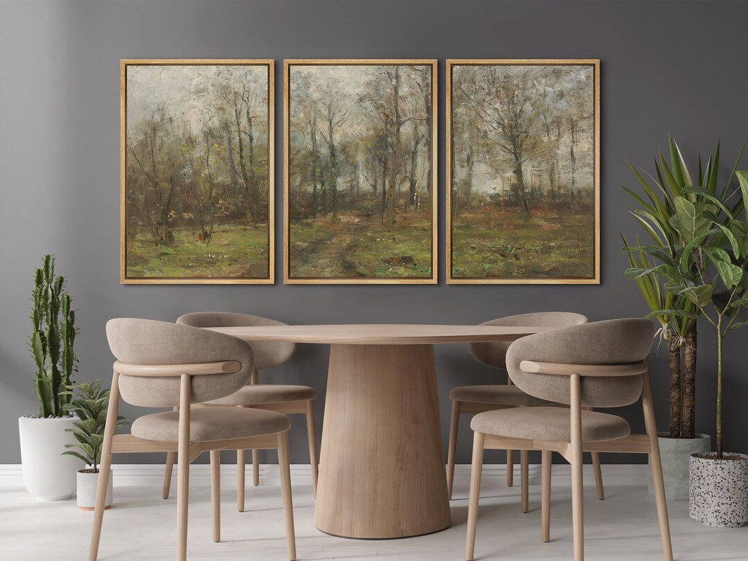 Framed Canvas Wall Art Prints Set of 3 Vintage Forest Landscape Wall ...