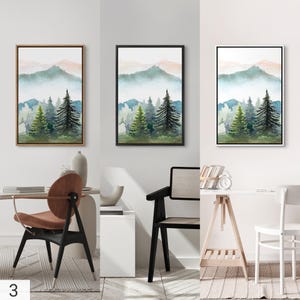 Framed Mountain Forest Wall Art Set of 3, Watercolor Pine Tree ...