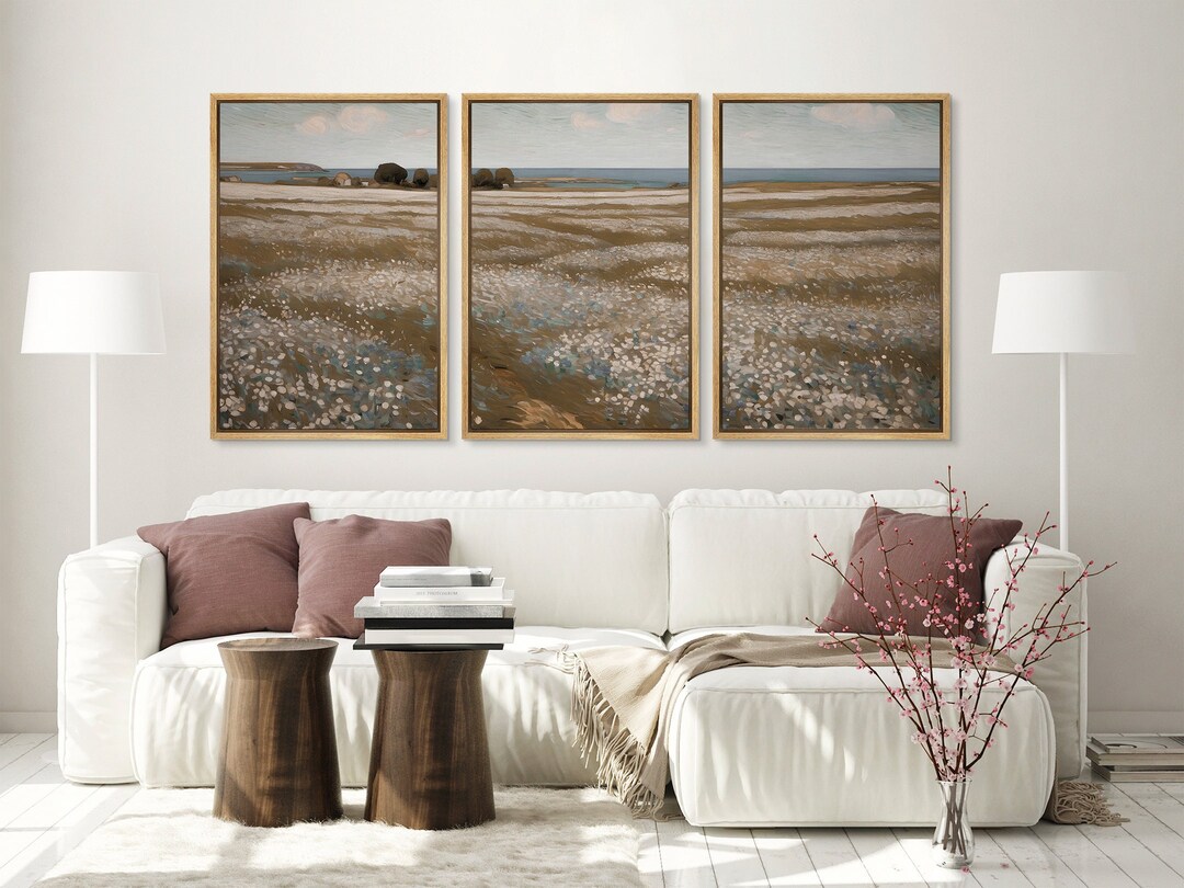 Framed Canvas Wall Art Prints Set of 3 Wildflower Field Art Print ...