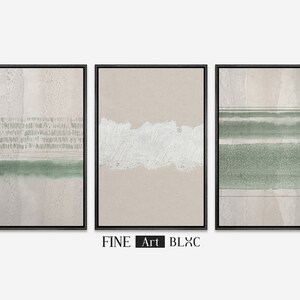 Framed Canvas Print Wall Art Set of 3 Sage Green Emerald Green White ...