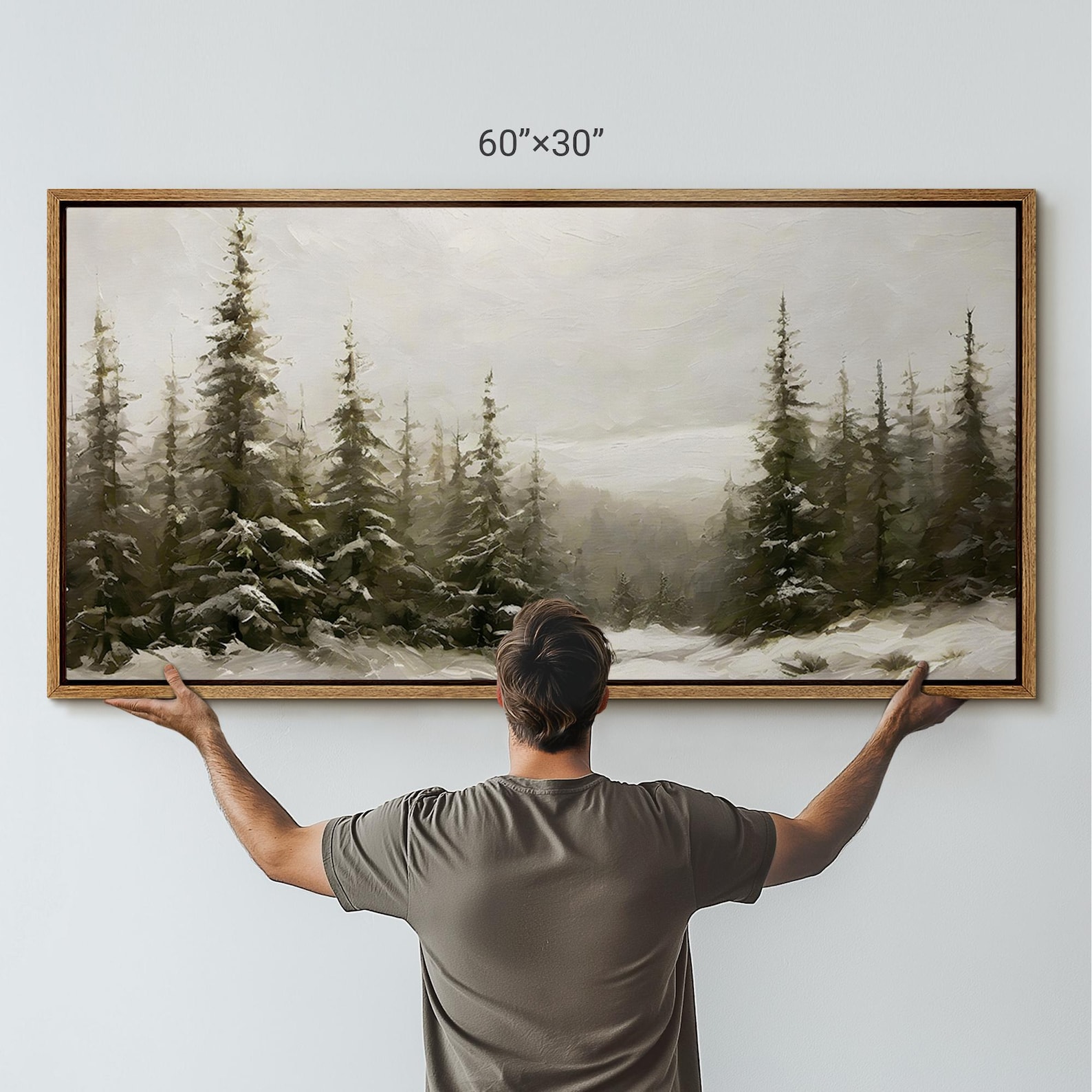 Framed Canvas Wall Art Winter Forest Landscape Prints Snowy Pine Trees ...