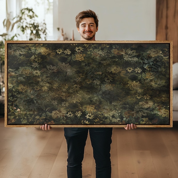 Framed Canvas Wall Art Vintage Floral Botanical Prints with Green and Gold Tones Antique-Inspired Nature Illustration Bedroom Wall Decor