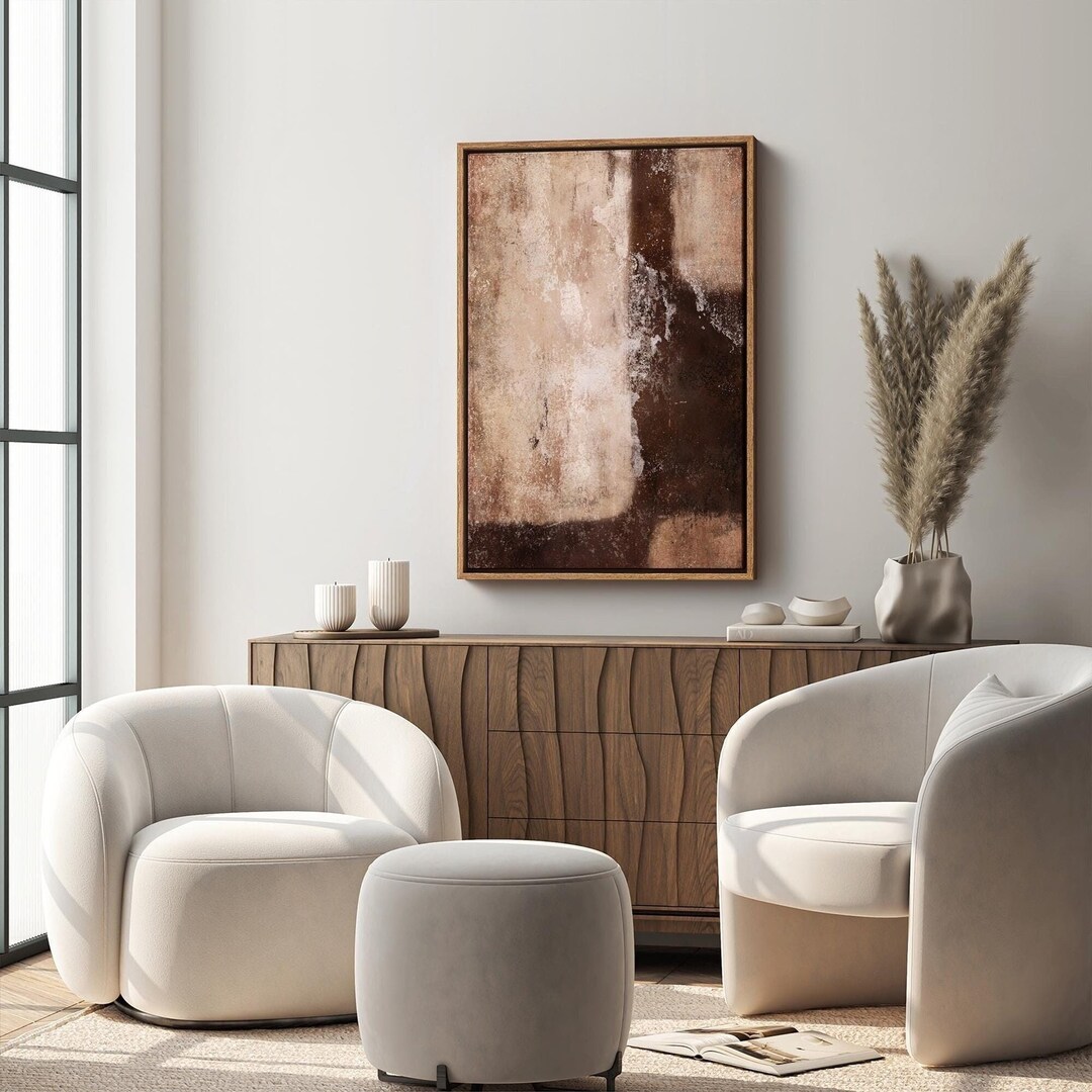 Framed Canvas Wall Art Prints Abstract Beige Brown Painting Printed ...