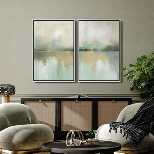Framed Canvas Wall Art Set of 2 Pastel Watercolor Green & Yellow Paint ...