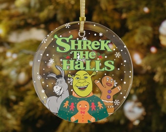 Adorno de Shrek The Halls, adorno de Shrek y burro, adorno navideño para amantes de Shrek, fanático de Shrek, decoración de Shrek