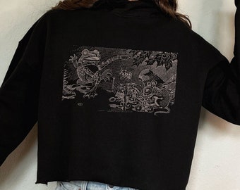 Vintage Storytelling Frog Crop Hoodie, Vintage Frog Hoodie, Frog Hoodie, Cottagecore Clothing Frog, Goblincore Clothing Frog Talking