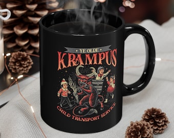 Krampus 11oz Black Mug, Dark Humor Mug, Krampus Child Transport Mug, Spooky Christmas Mug, Horror Christmas Gift, Gift For Naughty List