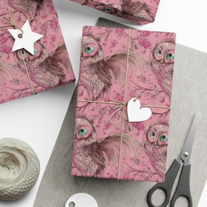 Vintage Design Pink Owl Wrapping Paper, Beautiful Owl Wrapping Paper, Premium Owl Gift Wrap For Owl Lover, Cute Gift Wrap For Owl Lover