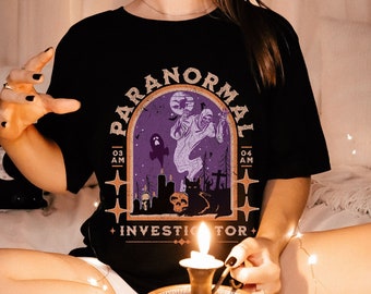 Maglietta investigatore paranormale, camicia paranormale, regali di caccia fantasma per investigatore, camicia fantasma e zombi per amante dell'orrore, maglietta spettrale
