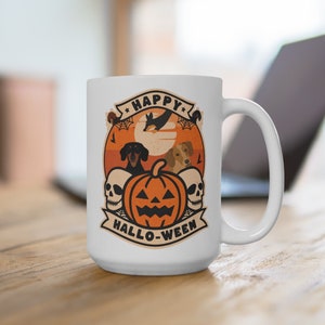 Hallo-ween Mug, Dachshund Halloween Mug, Wiener Dog Mug For Halloween, Doxie Mama, Dachshund Dad Gift, Gift For Wiener Lover, Weenie Dogs