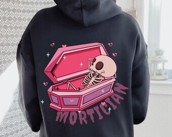 Mortician Hoodie, Cute Skeleton Hoodie, Pink Casket Hoodie, Gift For Mortician, Gift For Funeral Director, Dark Humor Mortician Hoodie