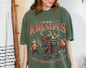 Comfort Colors Krampus Child Transport Service T-shirt, Dark Humor Tee, Vintage Krampus Design, Krampus Ugly Tshirt, Spooky Christmas
