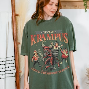 Comfort Colors Krampus Child Transport Service T-shirt, Dark Humor Tee, Vintage Krampus Design, Krampus Ugly Tshirt, Spooky Christmas